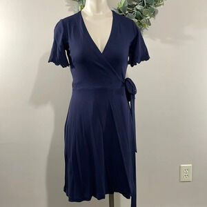 Ann Taylor Petite Embroidered Flutter Sleeve Wrap Dress Night Sky Navy 00P